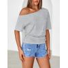 MEROKEETY Women’s Off The Shoulder Short Sleeve Tops 2026 Summer Casual Going Out Trendy Y2k T Shirts(Grey)