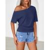 MEROKEETY Women’s Off The Shoulder Short Sleeve Tops 2026 Summer Casual Going Out Trendy Y2k T Shirts(Navy)