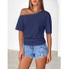 MEROKEETY Women’s Off The Shoulder Short Sleeve Tops 2026 Summer Casual Going Out Trendy Y2k T Shirts(Navy)