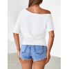 MEROKEETY Women’s Off The Shoulder Short Sleeve Tops 2026 Summer Casual Going Out Trendy Y2k T Shirts(White)