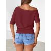 MEROKEETY Women’s Off The Shoulder Short Sleeve Tops 2026 Summer Casual Going Out Trendy Y2k T Shirts(Wine)