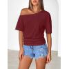 MEROKEETY Women’s Off The Shoulder Short Sleeve Tops 2026 Summer Casual Going Out Trendy Y2k T Shirts(Wine)