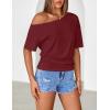 MEROKEETY Women’s Off The Shoulder Short Sleeve Tops 2026 Summer Casual Going Out Trendy Y2k T Shirts(Wine)
