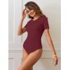 MEROKEETY Women’s Short Sleeve Crewneck Bodysuits Summer Ribbed Knit Tops Slim Fit Body Suit(Wine)