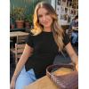 MEROKEETY Women’s Summer Asymmetrical Tops 2026 Short Sleeve Boat Neck Ruched Slim Going Out T-Shirts Trendy Y2K Clothes(Black)