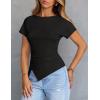 MEROKEETY Women’s Summer Asymmetrical Tops 2026 Short Sleeve Boat Neck Ruched Slim Going Out T-Shirts Trendy Y2K Clothes(Black)