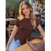 MEROKEETY Women’s Summer Asymmetrical Tops 2026 Short Sleeve Boat Neck Ruched Slim Going Out T-Shirts Trendy Y2K Clothes(Coffee)