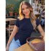 MEROKEETY Women’s Summer Asymmetrical Tops 2026 Short Sleeve Boat Neck Ruched Slim Going Out T-Shirts Trendy Y2K Clothes(Navy)