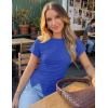 MEROKEETY Women’s Summer Asymmetrical Tops 2026 Short Sleeve Boat Neck Ruched Slim Going Out T-Shirts Trendy Y2K Clothes(Royal)