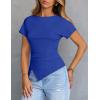 MEROKEETY Women’s Summer Asymmetrical Tops 2026 Short Sleeve Boat Neck Ruched Slim Going Out T-Shirts Trendy Y2K Clothes(Royal)