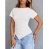 MEROKEETY Women’s Summer Asymmetrical Tops 2026 Short Sleeve Boat Neck Ruched Slim Going Out T-Shirts Trendy Y2K Clothes(White)