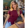 MEROKEETY Women’s Summer Asymmetrical Tops 2026 Short Sleeve Boat Neck Ruched Slim Going Out T-Shirts Trendy Y2K Clothes(Wine)