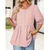 MEROKEETY Women’s Summer Babydoll Peplum Tops Blouse 2026 Puff Short Sleeve Crewneck Ruffle Casual Cute Shirts(Pink)