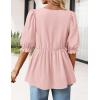 MEROKEETY Women’s Summer Babydoll Peplum Tops Blouse 2026 Puff Short Sleeve Crewneck Ruffle Casual Cute Shirts(Pink)