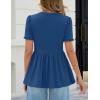 MEROKEETY Women’s Summer Peplum Tunic Blouse 2026 Babydoll Tops Ruffle Short Sleeve V Neck Casual Loose T Shirts(Dark Blue)