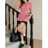 MEROKEETY Women’s Summer Peplum Tunic Blouse 2026 Babydoll Tops Ruffle Short Sleeve V Neck Casual Loose T Shirts(Pink)