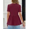 MEROKEETY Women’s Summer Peplum Tunic Blouse 2026 Babydoll Tops Ruffle Short Sleeve V Neck Casual Loose T Shirts(Wine)