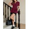 MEROKEETY Women’s Summer Peplum Tunic Blouse 2026 Babydoll Tops Ruffle Short Sleeve V Neck Casual Loose T Shirts(Wine)