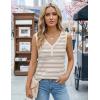 MEROKEETY Women’s Summer Tank Tops 2026 Striped V Neck Sleeveless Casual Henley Shirts Colourful Button Cami Tee(Beige Blue)