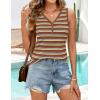 MEROKEETY Women’s Summer Tank Tops 2026 Striped V Neck Sleeveless Casual Henley Shirts Colourful Button Cami Tee(Brown)