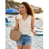 MEROKEETY Women’s Summer Tank Tops 2026 Striped V Neck Sleeveless Casual Henley Shirts Colourful Button Cami Tee(Green Red)