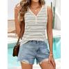 MEROKEETY Women’s Summer Tank Tops 2026 Striped V Neck Sleeveless Casual Henley Shirts Colourful Button Cami Tee(Grey)