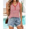MEROKEETY Women’s Summer Tank Tops 2026 Striped V Neck Sleeveless Casual Henley Shirts Colourful Button Cami Tee(Pink)