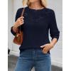 MEROKEETY Women’s Sweaters Fall 2025 Button Down Lace Casual Business Long Sleeve Crewneck Trendy Winter Pullover Sweater Top(Navy)