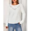 MEROKEETY Women’s Sweaters Fall 2025 Button Down Lace Casual Business Long Sleeve Crewneck Trendy Winter Pullover Sweater Top(White)