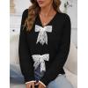 MEROKEETY Women’s Tie Front Bow Cardigan Sweaters 2025 Long Sleeve Chunky Knit Cute Trendy Fall Winter Coats(Black)