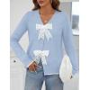 MEROKEETY Women’s Tie Front Bow Cardigan Sweaters 2025 Long Sleeve Chunky Knit Cute Trendy Fall Winter Coats(Blue)