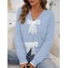 MEROKEETY Women’s Tie Front Bow Cardigan Sweaters 2025 Long Sleeve Chunky Knit Cute Trendy Fall Winter Coats(Blue)