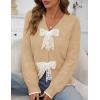 MEROKEETY Women’s Tie Front Bow Cardigan Sweaters 2025 Long Sleeve Chunky Knit Cute Trendy Fall Winter Coats(Camel)
