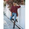 MEROKEETY Women’s Winter Fall Long Sleeve Tunic Sweaters 2026 Casual Trendy Crew Neck Waffle Knit Pullover Tops Jumper(Burgundy)