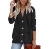 MEROKEETY Cardigan Sweater for Women 2026 Fall Winter Spring Cable Knit Button Up Open Front Long Sleeve Coat(Black)