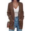 MEROKEETY Cardigan Sweater for Women 2026 Fall Winter Spring Cable Knit Button Up Open Front Long Sleeve Coat(Coffee)