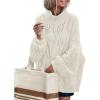 MEROKEETY Fall Sweaters for Women 2025 Oversized Pullover Crochet Lantern Long Sleeve Mock Neck Casual Loose Tops(Beige)