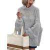 MEROKEETY Fall Sweaters for Women 2025 Oversized Pullover Crochet Lantern Long Sleeve Mock Neck Casual Loose Tops(Light Grey)