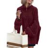 MEROKEETY Fall Sweaters for Women 2025 Oversized Pullover Crochet Lantern Long Sleeve Mock Neck Casual Loose Tops(Wine Red)