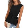 MEROKEETY Tops for Women Dressy Casual 2026 Summer Tie Front Boat Neck Cap Sleeve Business Work Blouses Shirts(Black)