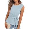 MEROKEETY Tops for Women Dressy Casual 2026 Summer Tie Front Boat Neck Cap Sleeve Business Work Blouses Shirts(Blue)