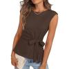 MEROKEETY Tops for Women Dressy Casual 2026 Summer Tie Front Boat Neck Cap Sleeve Business Work Blouses Shirts(Coffee)