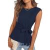 MEROKEETY Tops for Women Dressy Casual 2026 Summer Tie Front Boat Neck Cap Sleeve Business Work Blouses Shirts(Navy)