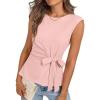 MEROKEETY Tops for Women Dressy Casual 2026 Summer Tie Front Boat Neck Cap Sleeve Business Work Blouses Shirts(Pink)