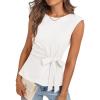 MEROKEETY Tops for Women Dressy Casual 2026 Summer Tie Front Boat Neck Cap Sleeve Business Work Blouses Shirts(White)