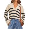 MEROKEETY Women’s 2024 Fall Oversized Striped Sweater Collared V Neck Long Sleeve Trendy Knit Pullover Tops(Apricot)