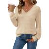 MEROKEETY Women’s 2025 Fall Long Sleeve Sweaters Tops Casual Crochet V Neck Loose Pullover Knit Shirts(Apricot)