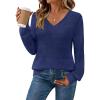 MEROKEETY Women’s 2025 Fall Long Sleeve Sweaters Tops Casual Crochet V Neck Loose Pullover Knit Shirts(Navy)