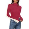 MEROKEETY Women’s 2025 Fall Mock Neck Lightweight Pullover Sweater Fitted Ribbed Long Sleeve Color Block Knit Tee Shirt Tops(Red)