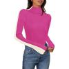 MEROKEETY Women’s 2025 Fall Mock Neck Lightweight Pullover Sweater Fitted Ribbed Long Sleeve Color Block Knit Tee Shirt Tops(Rose)